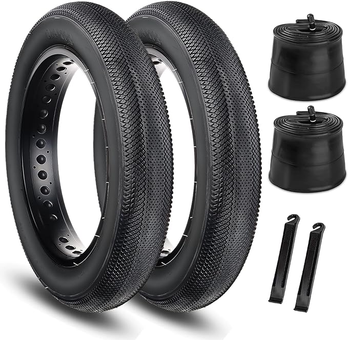  E-Bike Fat Tire Replacement Set: 20/26x4.0 Inch Folding Bicycle Tires Plus Bike Tubes and Tire Levers Compatible with Urban Street Mountain or 3-Wheel Bikes